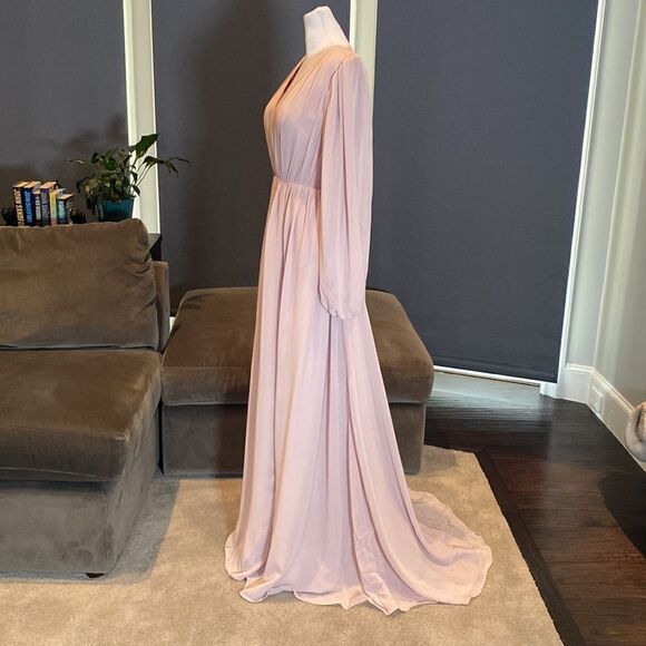 Women’s Full Length Chiffon V-Neck Zip Up Back Bridesmaid Dress Leg Split Size 8 - Picture 3 of 9